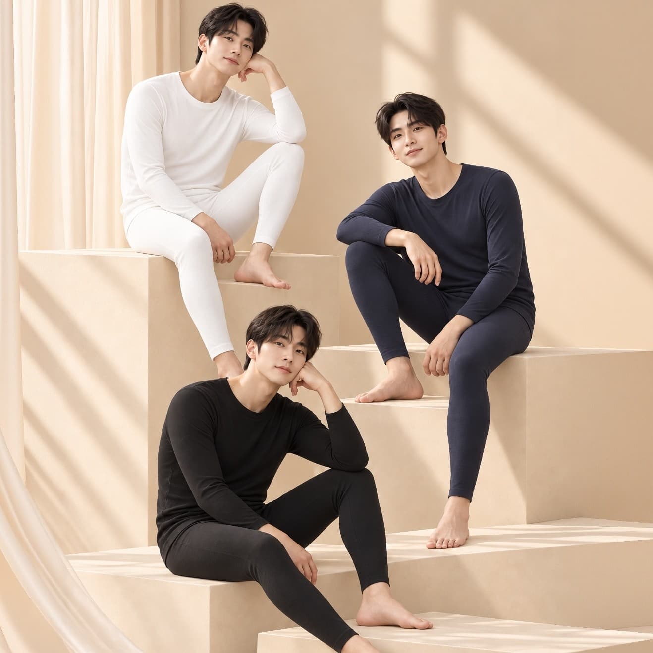 NY20 남성용 가볍고 따뜻한 고탄력 히트터치 기모 발열내의세트